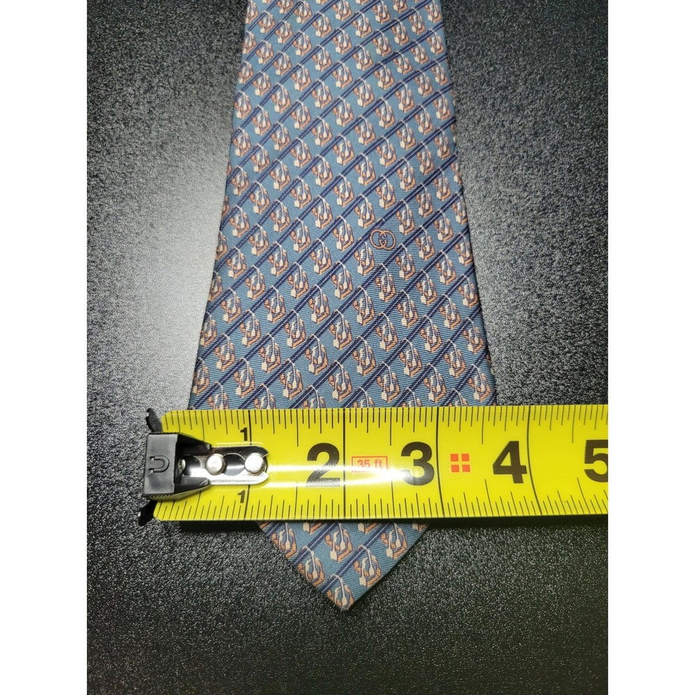 Gucci Men's Necktie Blue Geometric Stirrup 100% Silk 3.5" x 58" Excellent - Picture 9 of 9